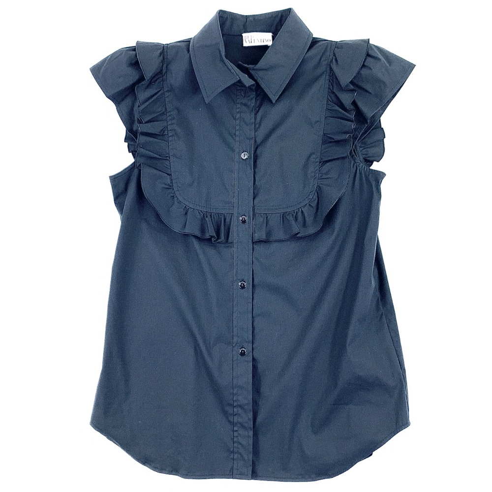 Red Valentino Ruffled Sleeve Oxford Blouse - Black